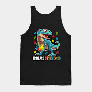 Saurus Puzzle Piece Autism Awareness Tank Top